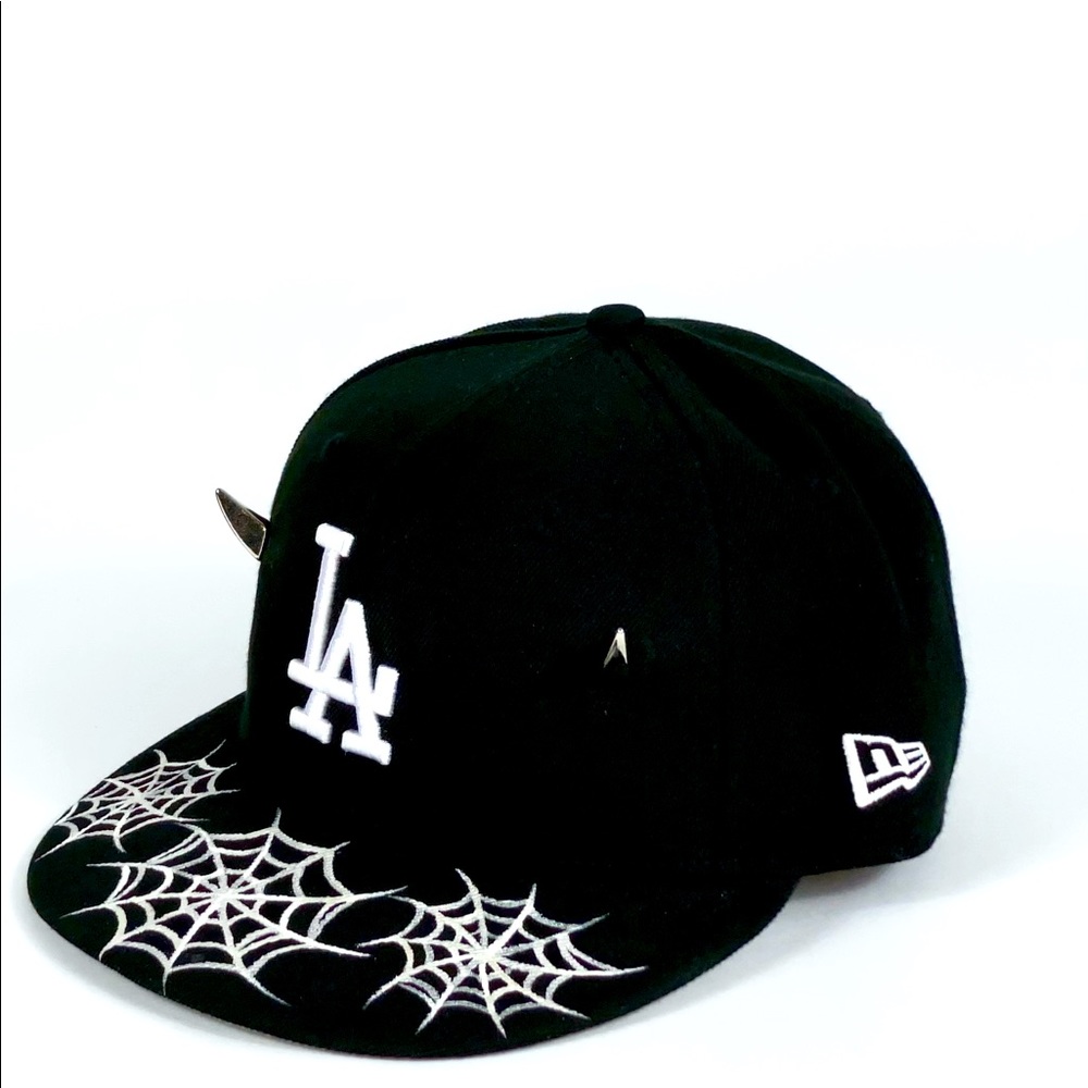 LA Dodgers Fitted Hat w/hand painted Spider Webs & added hardware rivets